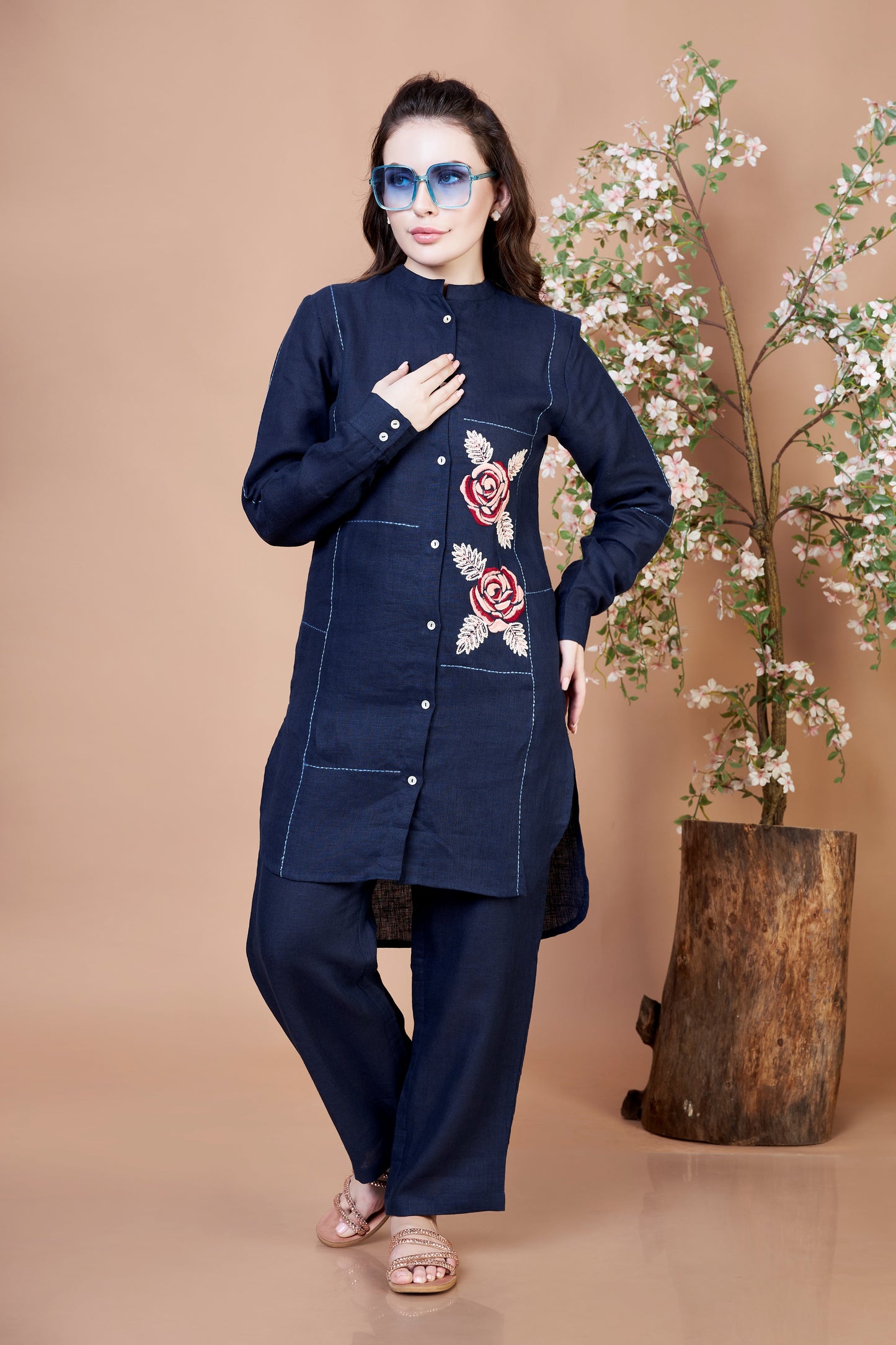 Navy Blue Meadow Tunic Set